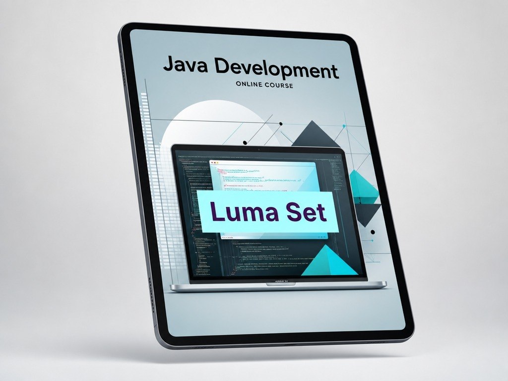 Ebook or digital course cover for Java Development with a laptop screen displaying 'Luma Set' on a white background.