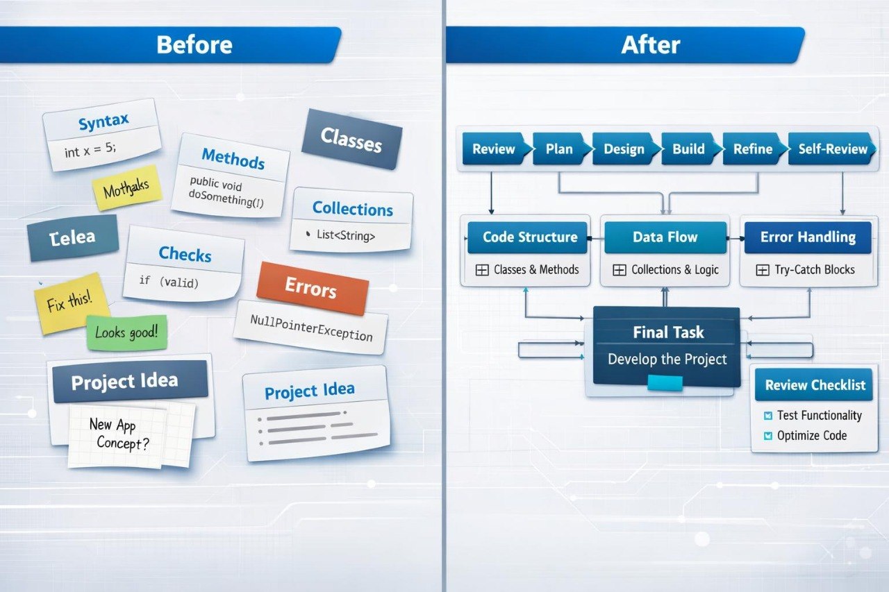 Comparison of software development process before and after using colorful sticky notes.