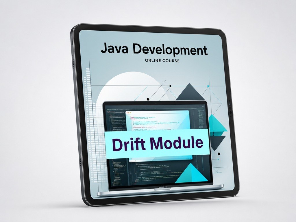 Tablet displaying 'Java Development Online Course' with 'Drift Module' on a light gray background