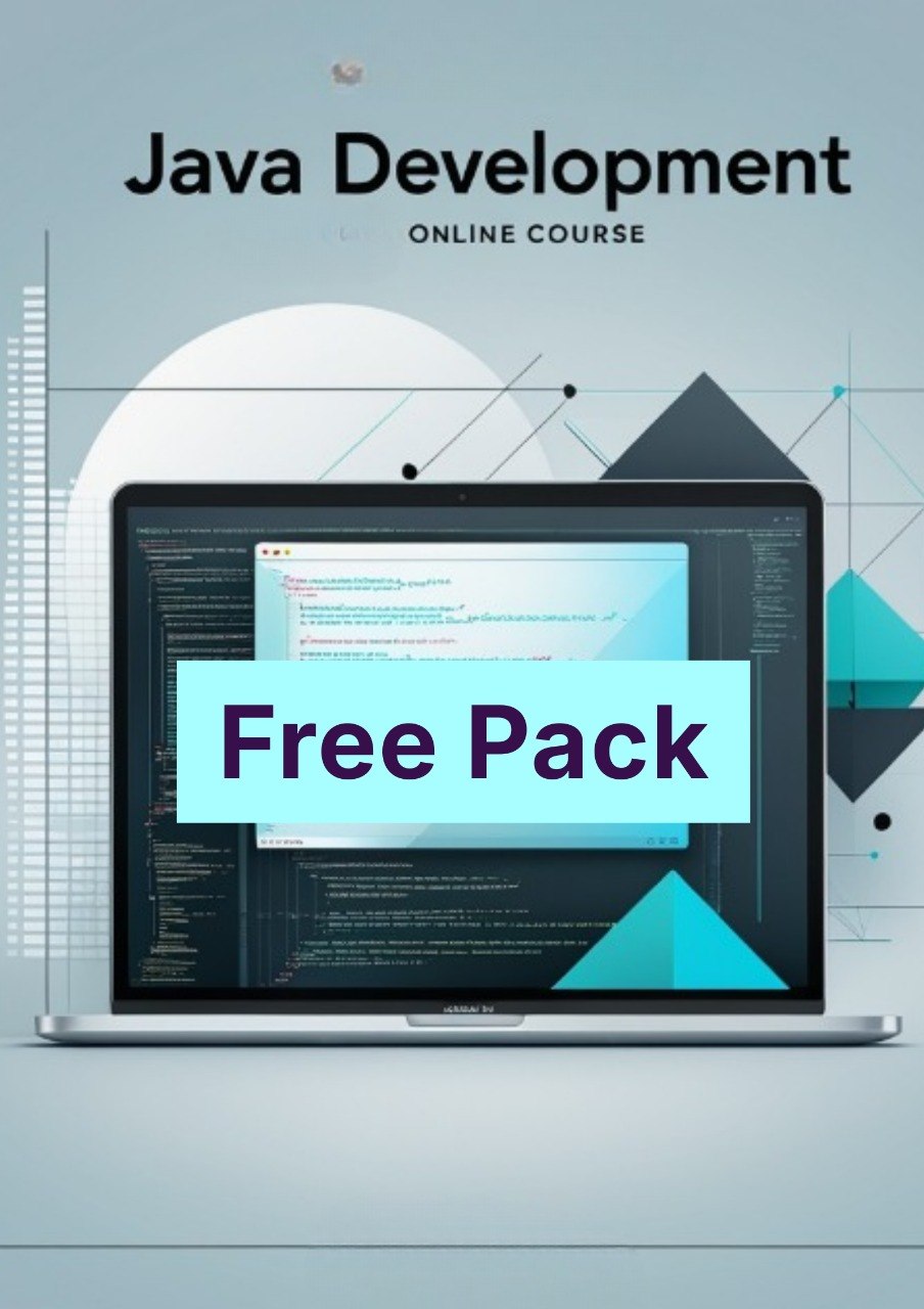 Java development online course free pack with laptop and code on screen