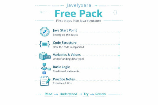Javelyxara Free Pack for learning Java structure on a white background