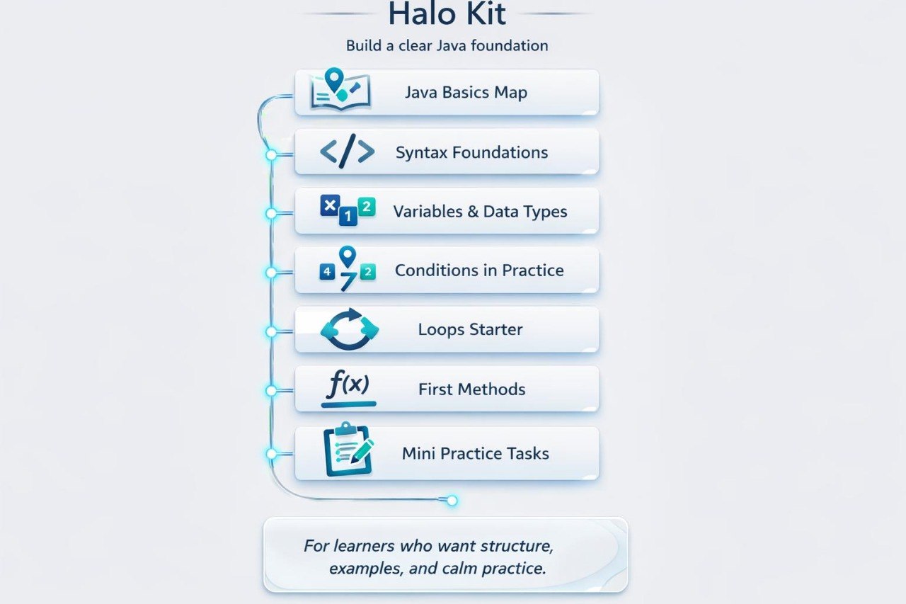 Halo Kit curriculum for learning Java Basics on a light gray background