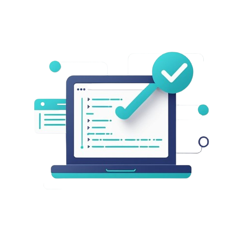 Icon of a laptop with a check mark on a white background