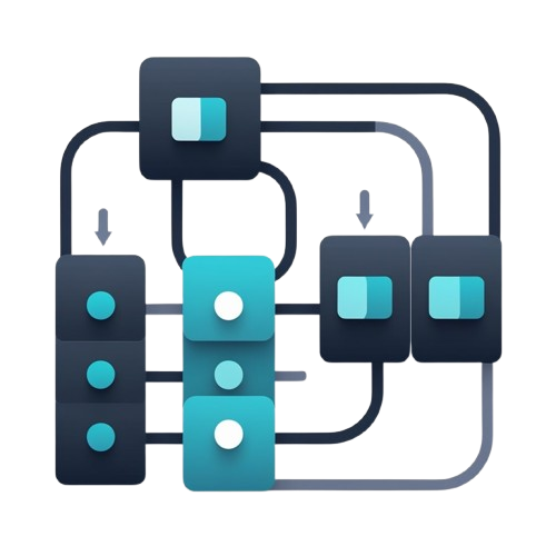 Diagram of interconnected nodes with teal and black colors on a white background