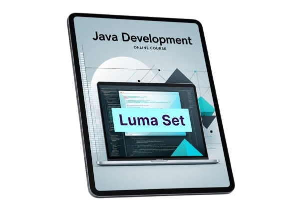 Java Development online course book with a digital screen displaying 'Luma Set' on a white background